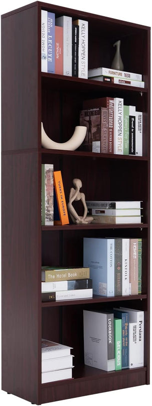 5 Shelf Wood Bookcase Freestanding Book Case Adjustable Layers Bookshelf for Home Office Small Narrow Space (Mahogany, 5-Layers,24.4W x 11.6D x 68.9H inch) - LeafyLoom