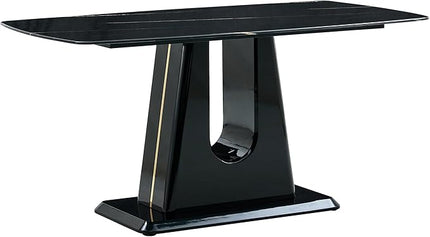 NicBex 62.99Inch Rectangular Dining Table,Modern Kitchen Table with Black Imitation Marble Tabletop and MDF U-Shaped Legs for 6 to 8,Large Dining Room Table for Kitchen,Meeting Living Room,Black - LeafyLoom