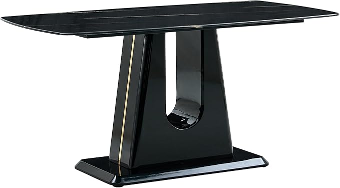 NicBex 62.99Inch Rectangular Dining Table,Modern Kitchen Table with Black Imitation Marble Tabletop and MDF U-Shaped Legs for 6 to 8,Large Dining Room Table for Kitchen,Meeting Living Room,Black - LeafyLoom
