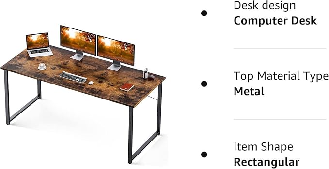 Coleshome 63 Inch Computer Desk, Modern Simple Style Desk for Home Office, Study Student Writing Desk, Vintage - LeafyLoom