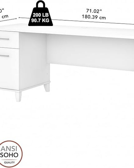 Bush Furniture Somerset 72W Office Desk with Drawers in White - LeafyLoom