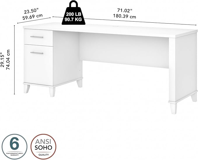 Bush Furniture Somerset 72W Office Desk with Drawers in White - LeafyLoom
