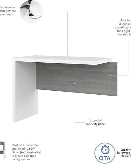 Bush Business Furniture Echo Desk Return/Bridge, Pure White and Shiplap Gray - LeafyLoom