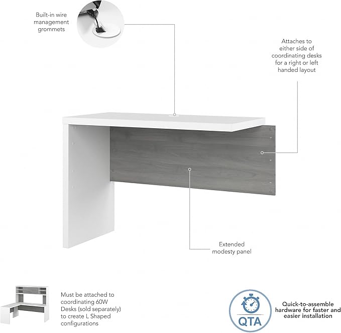 Bush Business Furniture Echo Desk Return/Bridge, Pure White and Shiplap Gray - LeafyLoom