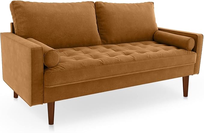 Velvet Furniture for Small Spaces, Mid-Century Modern Loveseats for Living Room, Love Seat Couch Sofas, 70 Inches, Ginger - LeafyLoom