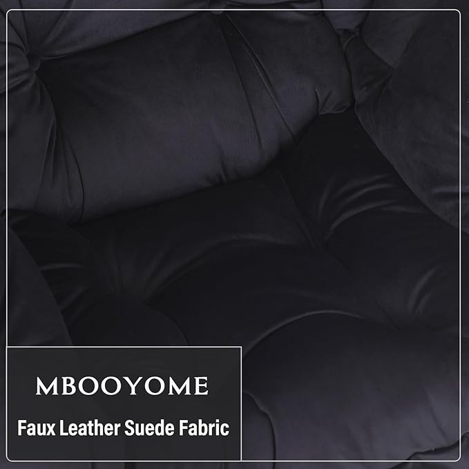 Lazy Chair with Ottoman, Modern Accent Chair Contemporary Lounge Leisure Upholstered Sofa Chair Set with Armrests, Reading Chair for Living Room, Bedroom, Office, Black - LeafyLoom