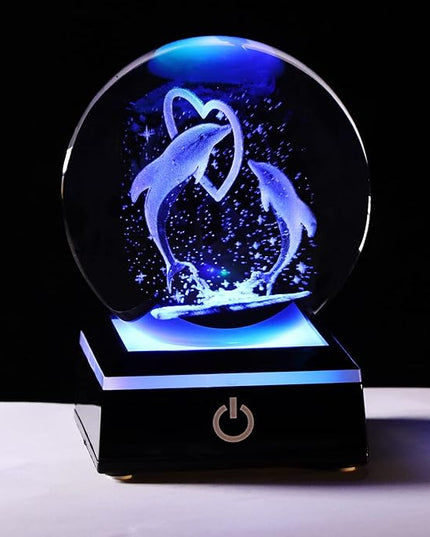 Qianwei 3D Laser Crystal Ball Dolphin Gifts for Women Men,Dolphin Decor Glass Figurines Statue Stuff for Room Decorations Birthday for Lovers Keepsake Paperweight (2 Dolphin in The Crystal Ball) - LeafyLoom