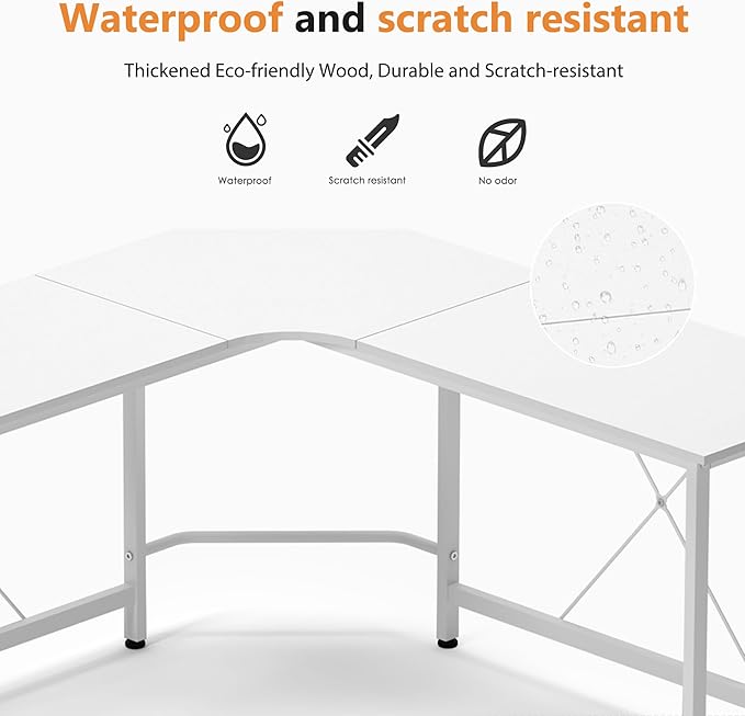 soges L Shaped Desk, 59inch L Desk Computer Corner Desk, Gaming Desk, Home Office Writing Desk, Space-Saving Workstation Desk, White - LeafyLoom