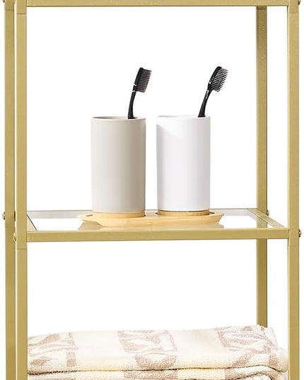 5-Tier Bookshelf,Metal Bookcase,Tempered Glass Shelves,Storage Rack Shelf for Home Office,Living Room,Bedroom, Bathroom,Modern Style,Golden - LeafyLoom