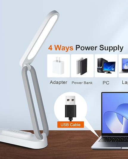 LED Desk Lamp for Office Home & Battery Operated Lamp Rechargeable Lamp Foldable & Portable Light, LED Desk Light Strip, 3 Brightness Dimmable Small Desk Lamp Wireless Reading Lamp(2PACK) - LeafyLoom