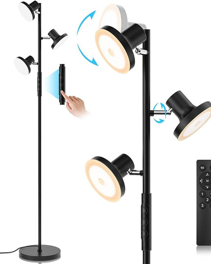 36W LED Tree Floor Lamp, Modern Dimmable Standing Lamp with Remote & Touch Control, 4 Color Temperatures, 3 Rotatable LED Light Floor Lamps for Living Room, Bedroom, Office - LeafyLoom