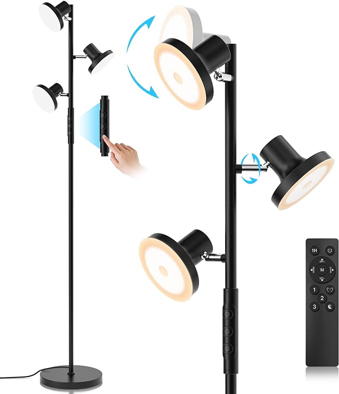 36W LED Tree Floor Lamp, Modern Dimmable Standing Lamp with Remote & Touch Control, 4 Color Temperatures, 3 Rotatable LED Light Floor Lamps for Living Room, Bedroom, Office - LeafyLoom
