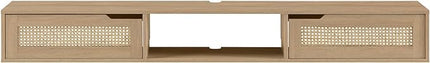 Walker Edison Modern Rattan Flip-Down-Door Wall-Mounted Floating Stand for TVs up to 80 Inches, 70 Inch, Coastal Oak - LeafyLoom