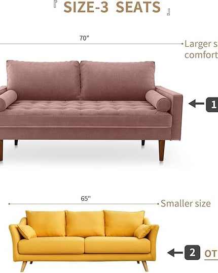 Velvet Furniture for Small Spaces, Mid-Century Modern Loveseats for Living Room, Love Seat Couch Sofas, 70 Inches, Rose - LeafyLoom
