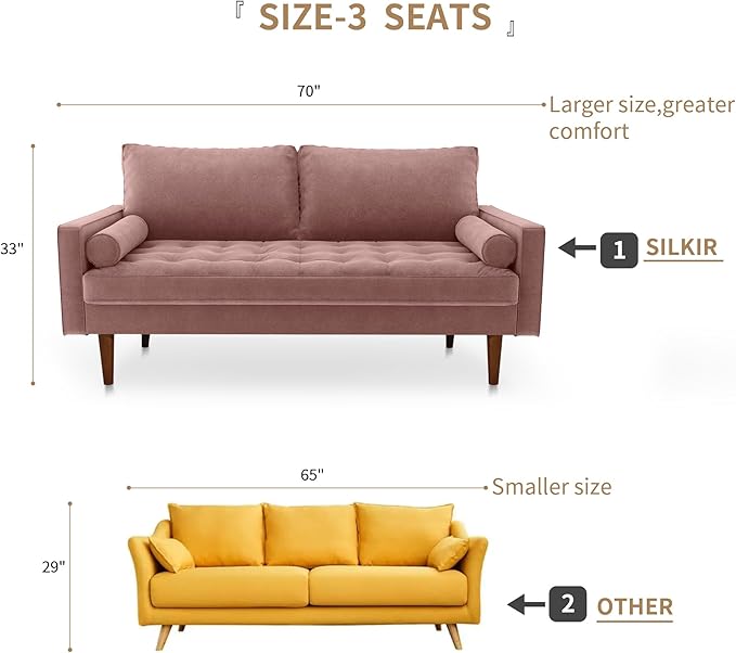 Velvet Furniture for Small Spaces, Mid-Century Modern Loveseats for Living Room, Love Seat Couch Sofas, 70 Inches, Rose - LeafyLoom