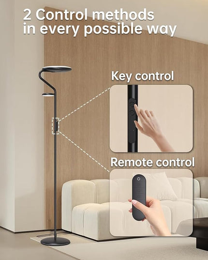Floor Lamp, LED Standing Lamp with 2 Light Sources, Button & Remote Control, 36W Corner Floor Light with 4 Brightness, Stepless Color Temperature, Tall Lamps for Living Room, Bedroom, Office - LeafyLoom