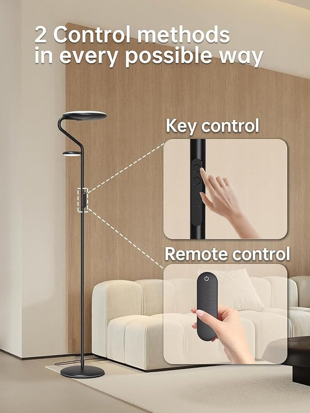 Floor Lamp, LED Standing Lamp with 2 Light Sources, Button & Remote Control, 36W Corner Floor Light with 4 Brightness, Stepless Color Temperature, Tall Lamps for Living Room, Bedroom, Office - LeafyLoom