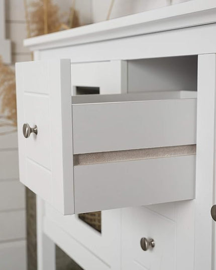 Walker Edison Charlotte Classic Glass Door Storage Buffet, 52 Inch, White - LeafyLoom