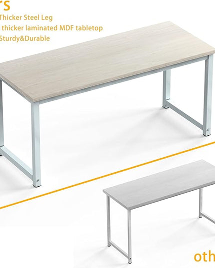NSdirect Large Office Desk for Home Office, Large 63" Computer Desk Table, Wide Writing Study Desk for 2 Person, Metal Sturdy Frame Thicker Steel Legs, (White Oak, 63"L x 23.6"W x 29.5"H) - LeafyLoom