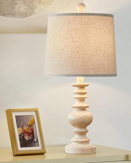 BOBOMOMO Resin 20.5" Farmhouse Lamps for Bedrooms Retro Side Table Lamps Bedside Lamp for Side Nightstand Living Room,Suitable for Decorating Small Areas（1 Pack） - LeafyLoom