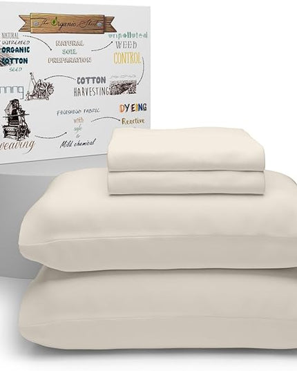Purity Home Organic 100% Cotton Percale Twin Sheets Set Ivory, Twin Bed Sheets Set for Dorm Bed, 14" Deep Pockets Twin Cotton Sheet Set, Breathable & Cooling Ivory Sheets for Hot Sleepers - LeafyLoom