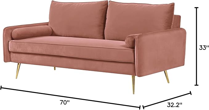Kent Modern Sofa, European Style Velvet Living Room Furniture with Tapered Legs, Vintage Flair, and Sleek Design, Rose - LeafyLoom