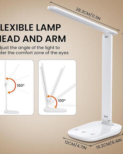LED Desk Lamp, BSRANE Dimmable Table Lamp with USB Charging Port, 5 Colors & 15%-100% Stepless Dimming, Sensitive Control Memory Function, Eye-Caring Desk Lamp for Reading Bedroom Bedside Study Office - LeafyLoom