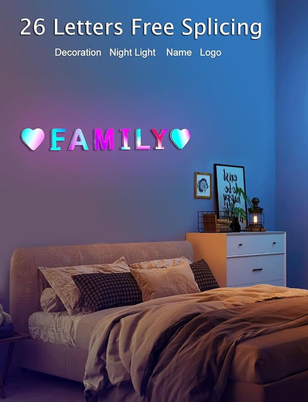 Light Up Letters Room Decor - Letters Custom Splicing Name Logo Gifts USB Smart Night alphabet Light Boy Girl Room Wall Decorations Birthday Engagement Anniversary Wedding Party Letter Lights (T) - LeafyLoom