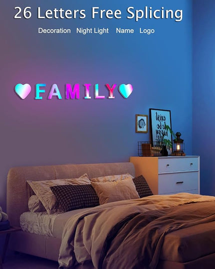 Splicing Letters Decorations Indoor Light - Alphabet Music Sync Color Changing Room Decor with App Control RGB Light Up Letters Boy Girl Gift Wedding Home Bar Wall Decoration(U) - LeafyLoom