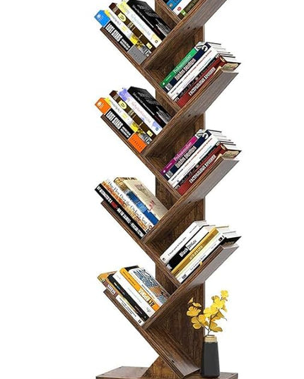 Tree Bookshelf with Drawer,Bookcase ,Bookshelves,Rack,Storage Rack,Holder,Organizer for Books,Wood Bookshelves,Book Tree,NarrowBookshelf Board Game Storage(Color:Rustic Brown), r-09 - LeafyLoom