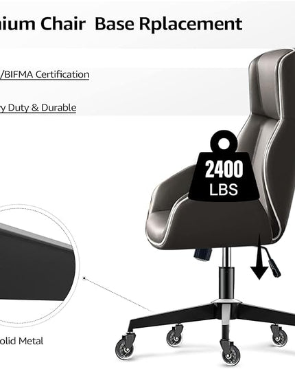 Office Chair Base, 28'' Desk Chair Base Replacement with Worldwide Metal Legs (2400Lbs), Chair Bottom Part for Most Chairs, Universal Gas Cylinder and Caster Sockets, Matte Black - LeafyLoom