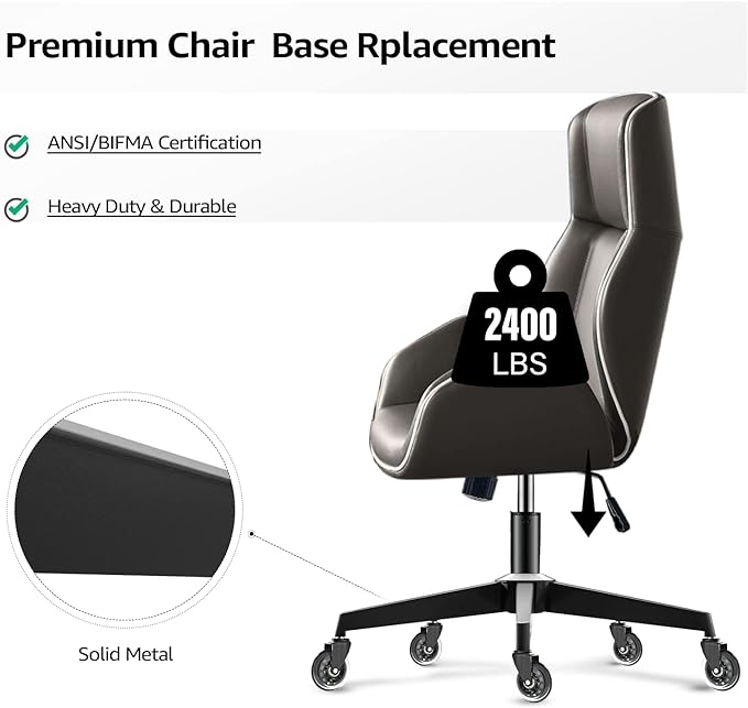 Office Chair Base, 28'' Desk Chair Base Replacement with Worldwide Metal Legs (2400Lbs), Chair Bottom Part for Most Chairs, Universal Gas Cylinder and Caster Sockets, Matte Black - LeafyLoom