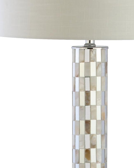 JONATHAN Y JYL1057A Liam 63.5" Seashell Mosaic LED Floor Lamp, Coastal, Traditional, Elegant, Foot-Step-Switch, Office, Living Room, Family Room, Dining Room, Bedroom, Cream - LeafyLoom