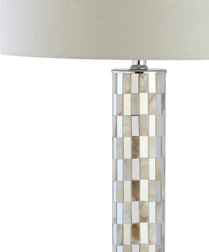JONATHAN Y JYL1057A Liam 63.5" Seashell Mosaic LED Floor Lamp, Coastal, Traditional, Elegant, Foot-Step-Switch, Office, Living Room, Family Room, Dining Room, Bedroom, Cream - LeafyLoom
