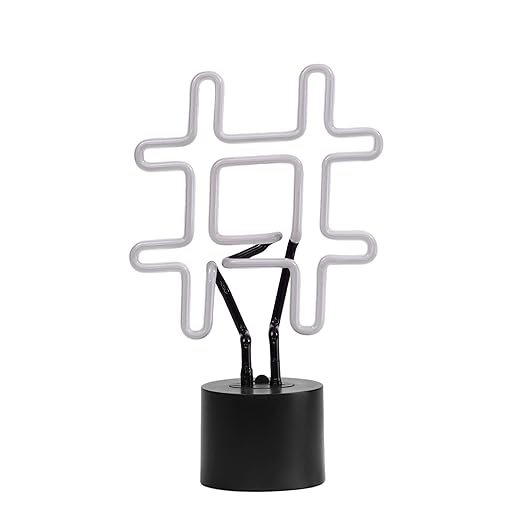 Amped & Co Neon Hashtag Symbol Desk Light, Real Neon, White, Large 8 x 13 inches, Home Decor Neon Signs led lights, neon lights for bedroom wall decors - LeafyLoom