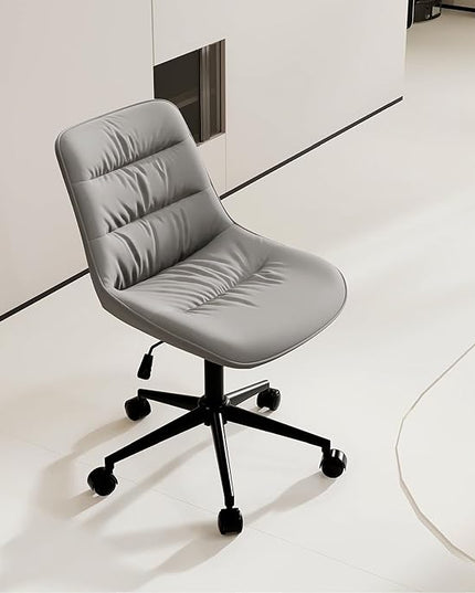 Kidol & Shellder Armless Office Chair Desk Chair Comfy Makeup Vanity Chair with Back Ergonomic Swivel Chair Home Office Desk Chairs with Wheels Rolling Computer Chair Bedroom Accent Chair(Gray) - LeafyLoom