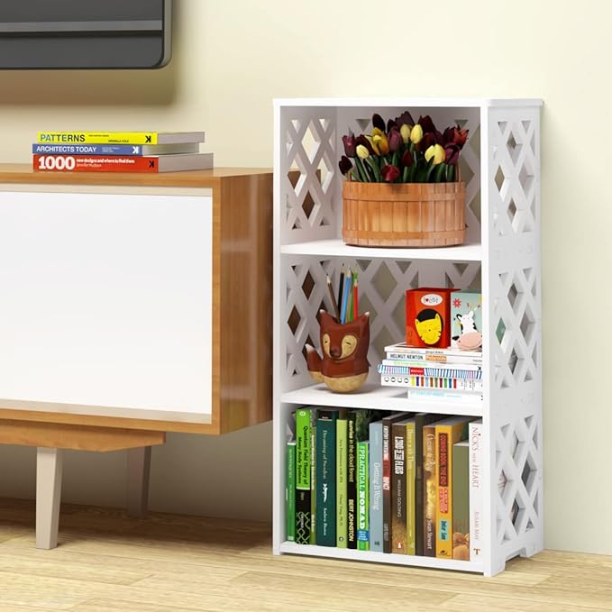 Bookcase 4 Tier, 3-Shelf Kids Bookshelf - Compact Book Organizer and Open Shelf Rack for Bedroom, Living Room, Office, Bathroom - Ideal Small Bookcase for Small Spaces - White - LeafyLoom