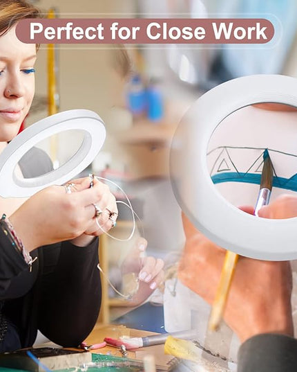 Veemagni 10X Magnifying Glass with Light with Clamp, 5 Color Modes Stepless Dimmable, Adjustable Swing Arm LED Lighted Desk Lamp, Hands Free Magnifier with Light and Stand for Craft Hobby Close Works - LeafyLoom