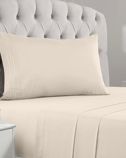 Mellanni Extra Deep Twin Sheets - 3 PC Iconic Collection Bedding Sheets & Pillowcases - Hotel Luxury, Ultra Soft, Cooling Bed Sheets - Extra Deep Pocket up to 21 inch (Twin, Burnt Sand) - LeafyLoom