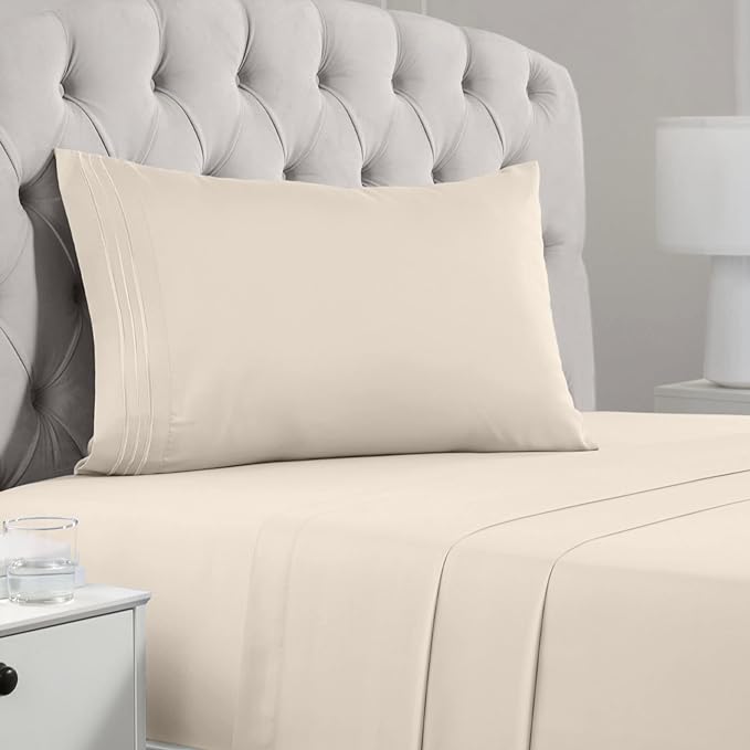 Mellanni Extra Deep Twin Sheets - 3 PC Iconic Collection Bedding Sheets & Pillowcases - Hotel Luxury, Ultra Soft, Cooling Bed Sheets - Extra Deep Pocket up to 21 inch (Twin, Burnt Sand) - LeafyLoom