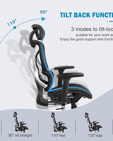 GABRYLLY Ergonomic Office chair with Lumbar Support, Big and Tall Mesh Chairs with Adjustable 3D Arms, Headrest & Soft Seat, Large Desk Chair for Home Gaming,Black - LeafyLoom