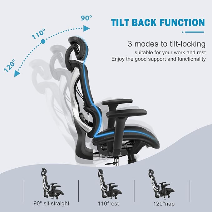 GABRYLLY Ergonomic Office chair with Lumbar Support, Big and Tall Mesh Chairs with Adjustable 3D Arms, Headrest & Soft Seat, Large Desk Chair for Home Gaming,Black - LeafyLoom