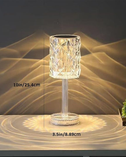 Portable Crystal Table Lamp,Acrylic Cordless LED Desk Lamp with Touch Control, 3 Color Touch Control Rechargeable Lamp, Night Light, Bedside Lamp,Dining Room Lamp (3 Color Crystal Lamp) - LeafyLoom