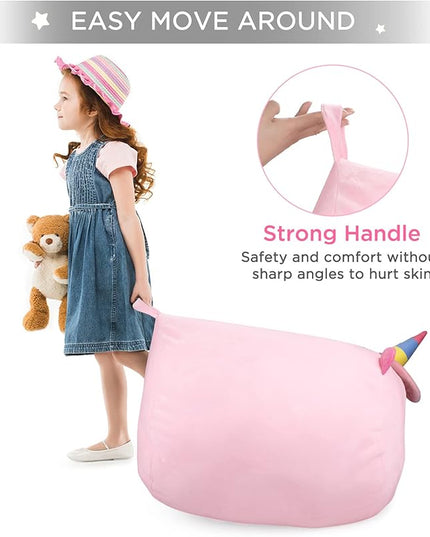 GAGAKU Stuffed Animal Bean Bag Cover Toy Storage, 24 Inches Kids Bean Bag Chair Cover ONLY Pink Unicorn Large Zipper Bean Bag for Organizing Kids Plush Toys Home Supplies (Cover Only) - LeafyLoom