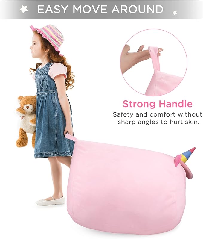 GAGAKU Stuffed Animal Bean Bag Cover Toy Storage, 24 Inches Kids Bean Bag Chair Cover ONLY Pink Unicorn Large Zipper Bean Bag for Organizing Kids Plush Toys Home Supplies (Cover Only) - LeafyLoom