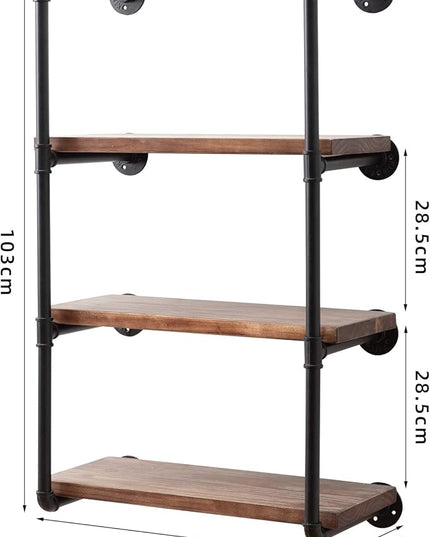 Industrial Wall Mounted Pipe Shelving,Rustic Metal Floating Shelves,Steampunk Real Wood Bookcases,DIY Bookshelf Hanging Shelves,Farmhouse Kitchen Bar Office Home Storage (4-Tier with 3 Boards,24in) - LeafyLoom