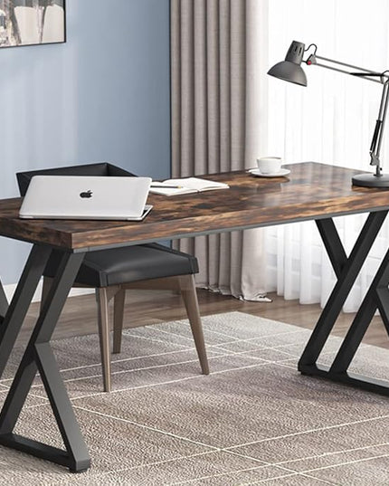 55 Inch Large Simple Industrial Computer Desk Study Writing Table Home Office Workstation,Rustic Brown - LeafyLoom
