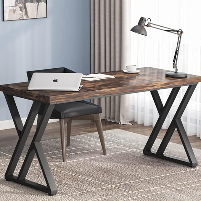 55 Inch Large Simple Industrial Computer Desk Study Writing Table Home Office Workstation,Rustic Brown - LeafyLoom