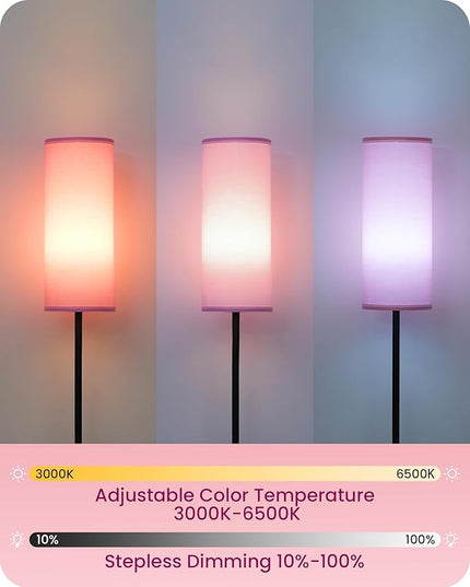 Dimmable Floor Lamp for Living Room, Corner Floor Lamp with Remote, 66'' Standing Tall Lamp, Linen Lampshade, 10W 800LM LED Bulb for Bedroom Study, FCC Listed Black and Pink P06LD05 - LeafyLoom