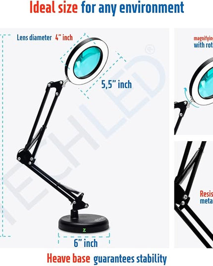 Magnifying Glass with Light and Stand, Desk Ring Light, 3 Color Modes Stepless Dimmable, Desk Lamp, Clamp Light, Office Desk Lamp for Close Work, Repair, Reading, 12w, Adjustable Desk Lamp - LeafyLoom